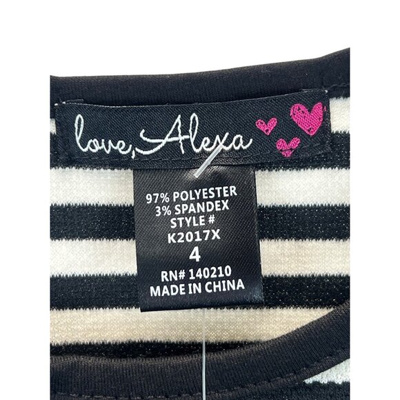 Love Alexa Girls Striped Dress Size 4 Black White Ruffle Sleeve Stretch Casual - Picture 4 of 5